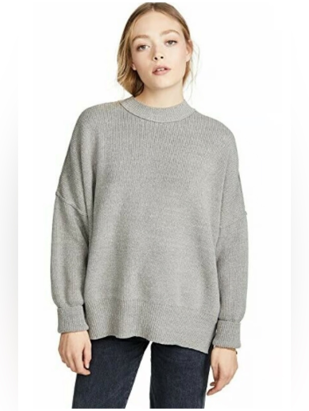 Free People Gray Crew Neck Oversized Sweater